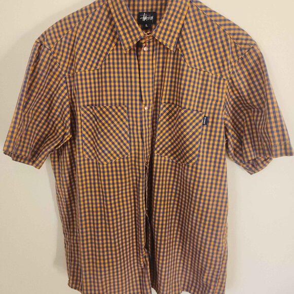90s Stussy Pearl Snap Button Western Style Peach Shirt - Size Large - Picture 1 of 7